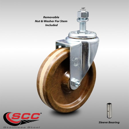 SERVICE CASTER 5 Inch SS High Temp Phenolic Wheel Swivel ½ Inch Threaded Stem Caster SCC SCC-SSTS20S514-PHSHT-121315